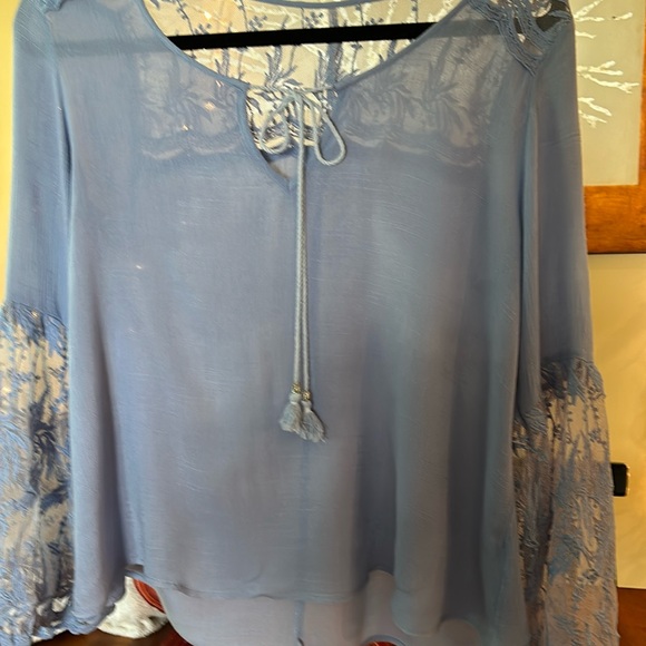 Periwinkle Blue Lace Blouse - Picture 1 of 4
